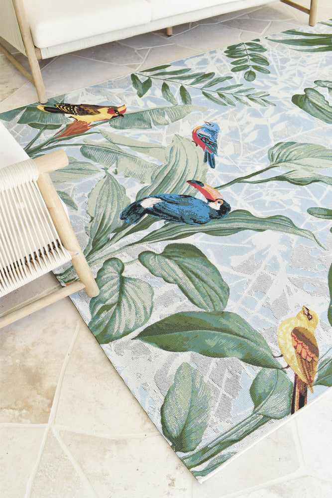Paradise Birds In Sky Blue Colour Rug