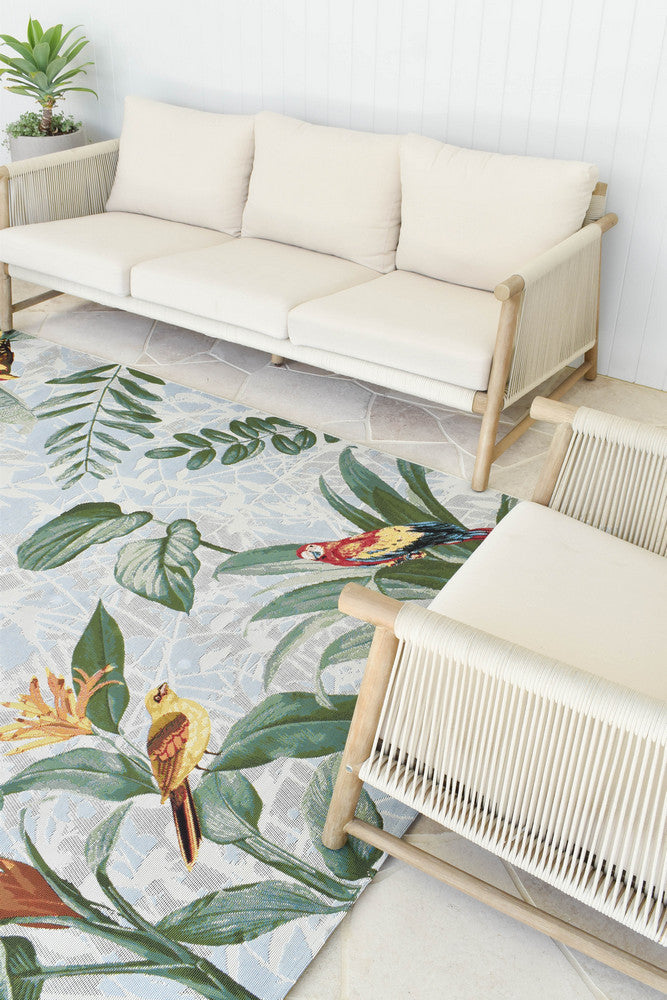 Paradise Birds In Sky Blue Colour Rug