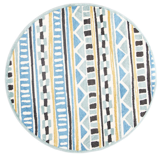 Piccolo Tribal Kids in Blue and Yellow Round Rug