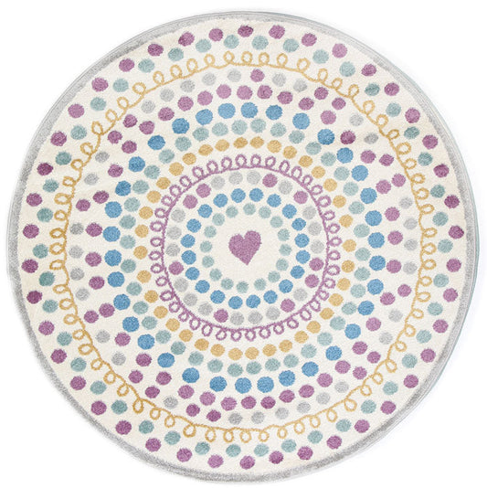 Piccolo and Pink Polka Dot Love Heart Kids in Multi Round Rug