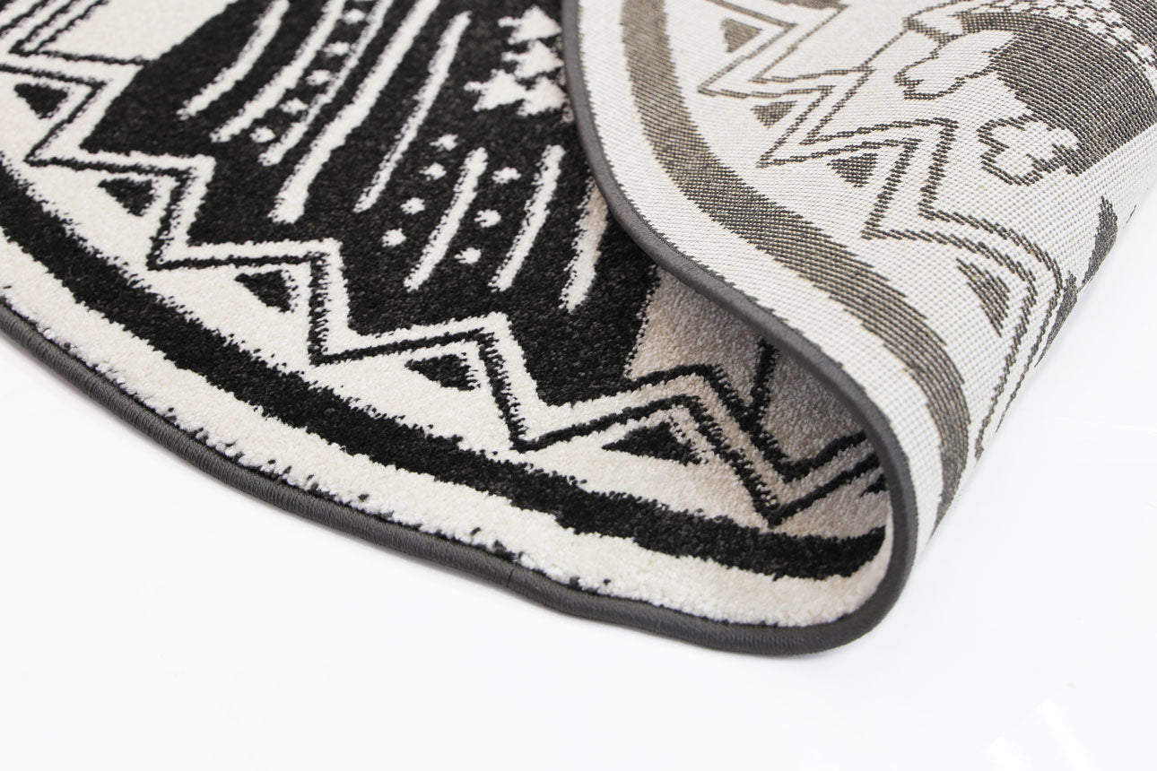 Piccolo Kids Camping Adventure Kids in Black and White Round Rug