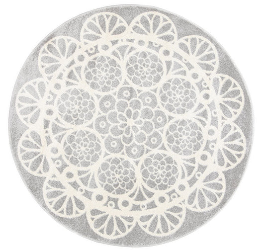 Piccolo Doily Kids in Grey and White Round Rug
