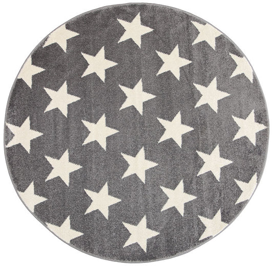 Piccolo Stars Kids in Light Grey and White Round Rug