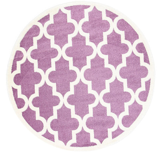 Piccolo Violet Lattice Pattern Kids Round in Pink and White Rug