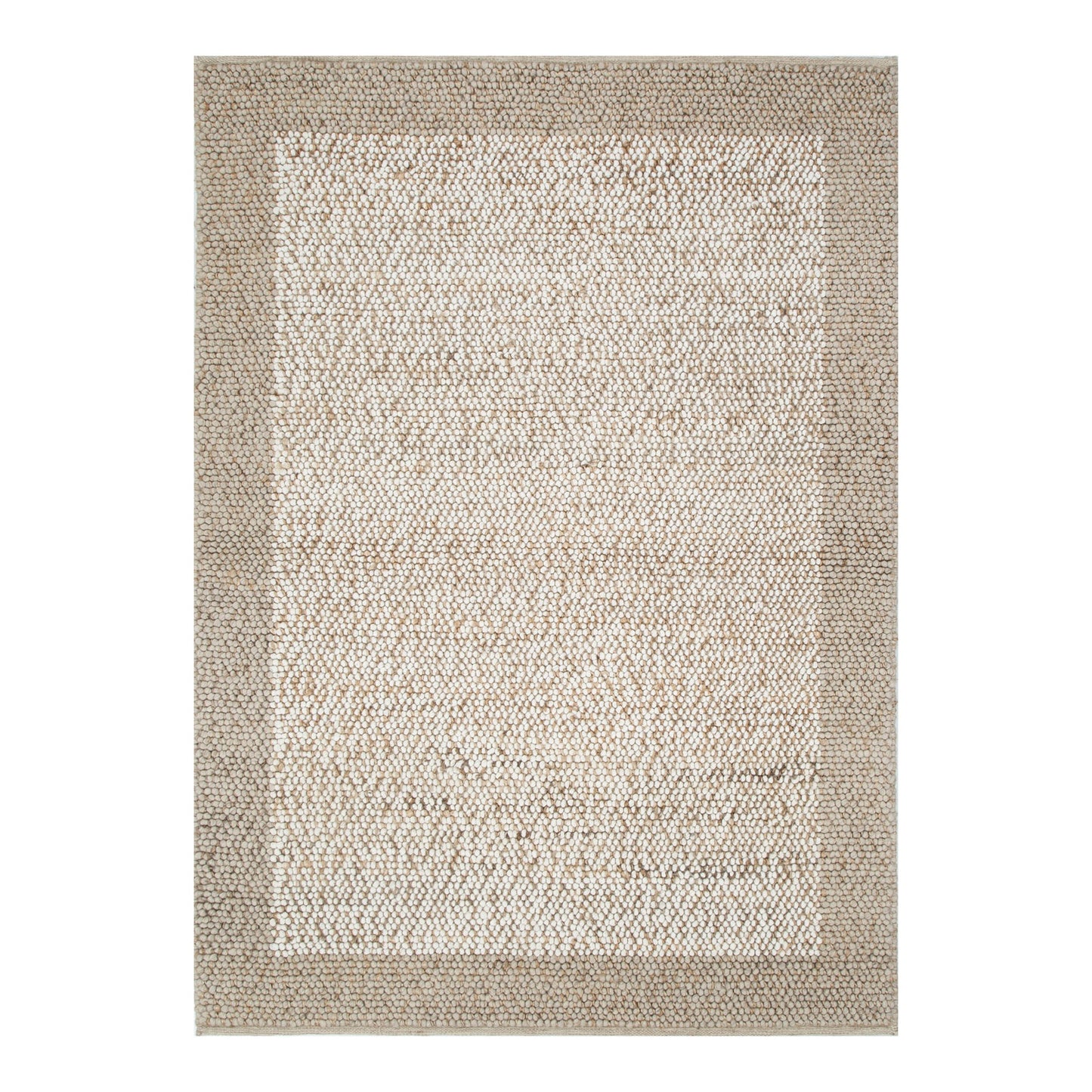 Eco Weave Plain Border Jute and Wool in Cream Beige Color Rug