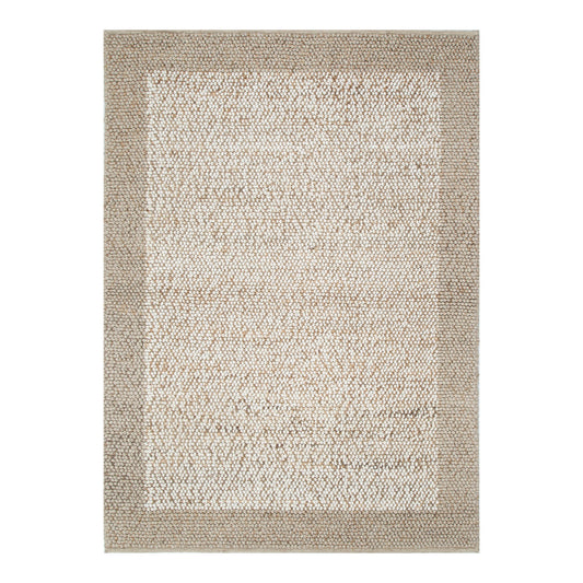 Eco Weave Plain Border Jute and Wool in Cream Beige Color Rug