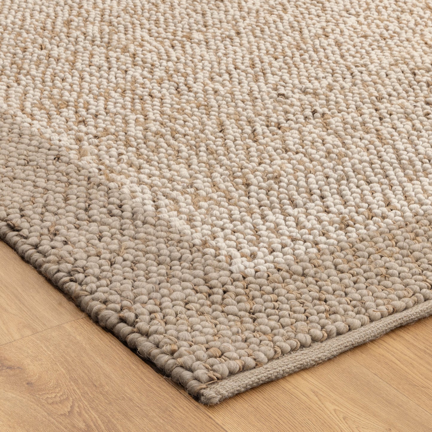 Eco Weave Plain Border Jute and Wool in Cream Beige Color Rug