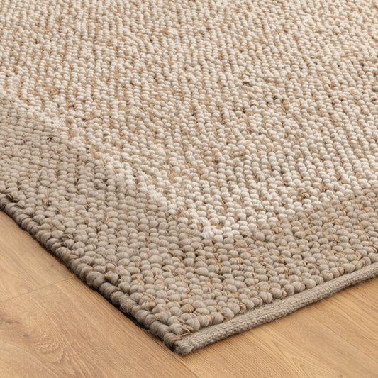 Eco Weave Plain Border Jute and Wool in Cream Beige Color Rug