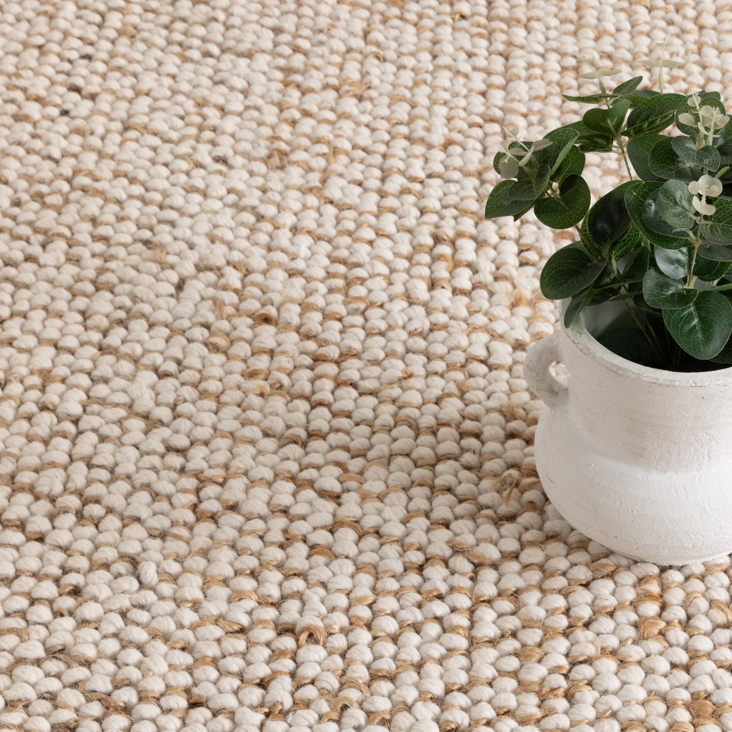 Eco Weave Plain Border Jute and Wool in Cream Beige Color Rug