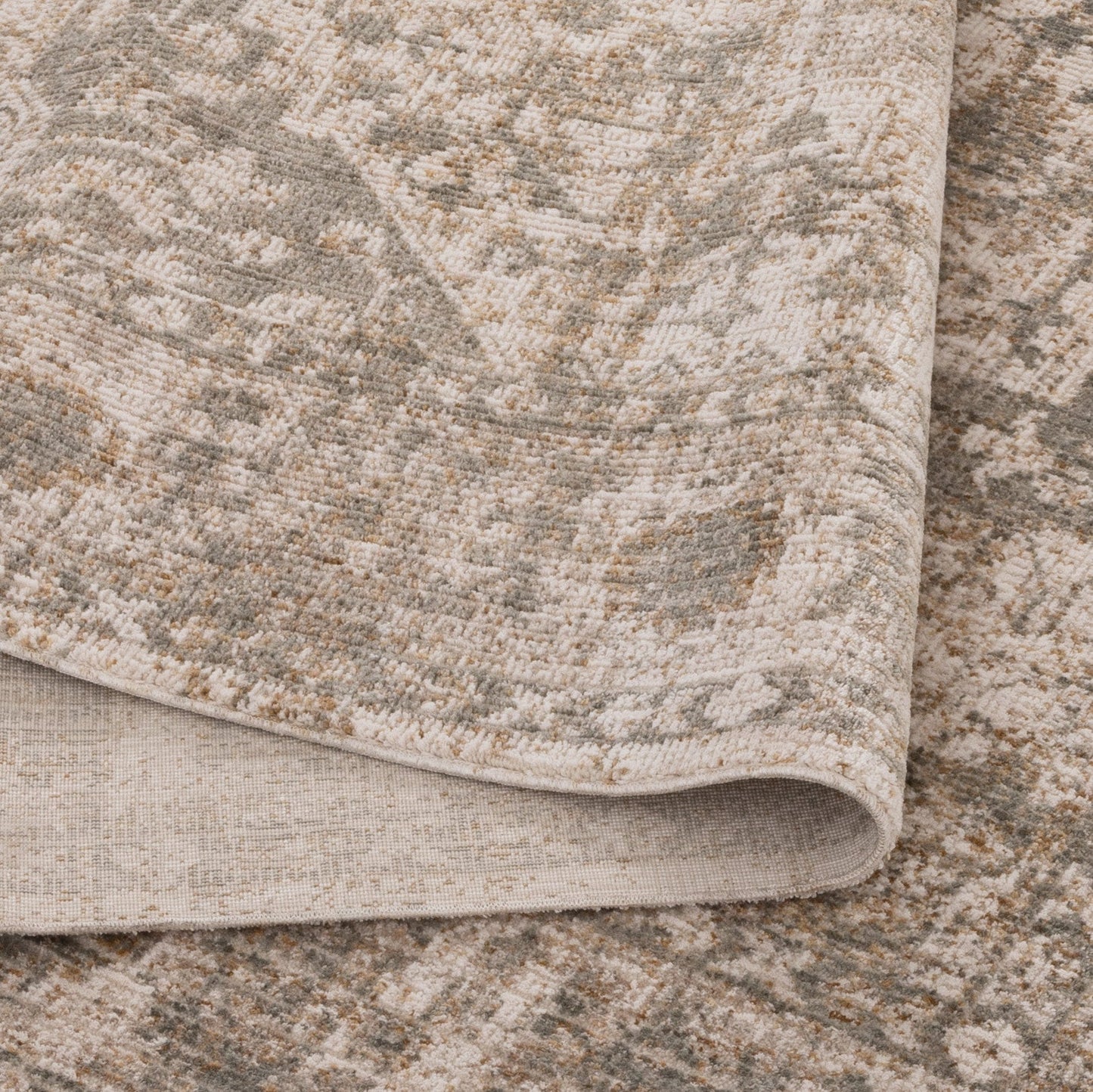Solenne Cream & Olive Distressed Medallion Vintage Rug