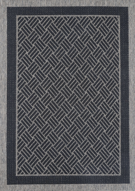 Sisalo Geometric Ikat Bordered in Grey Rug