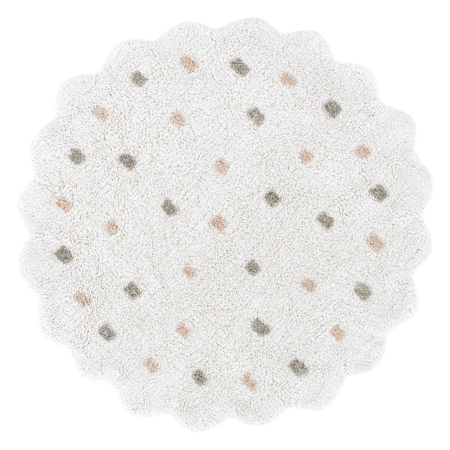 Mellow Scalloped Kids in White & Multi : Round Rug