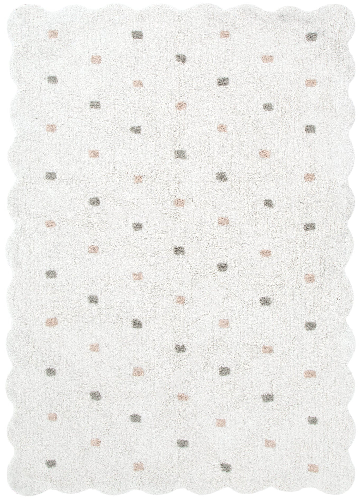 Mellow Rectangle Scalloped Kids Rug in White & Multi colour
