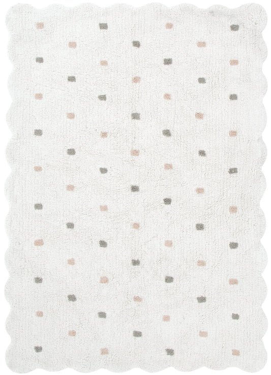 Mellow Rectangle Scalloped Kids Rug in White & Multi colour