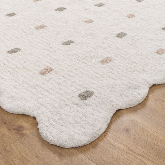 Mellow Rectangle Scalloped Kids Rug in White & Multi colour