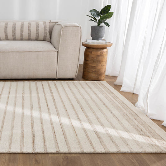 Praia Stripes Ivory Beige Wool Rug