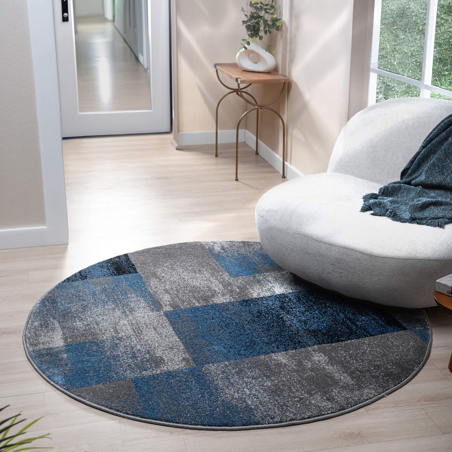 Slate in Blue Colour : Round Rug