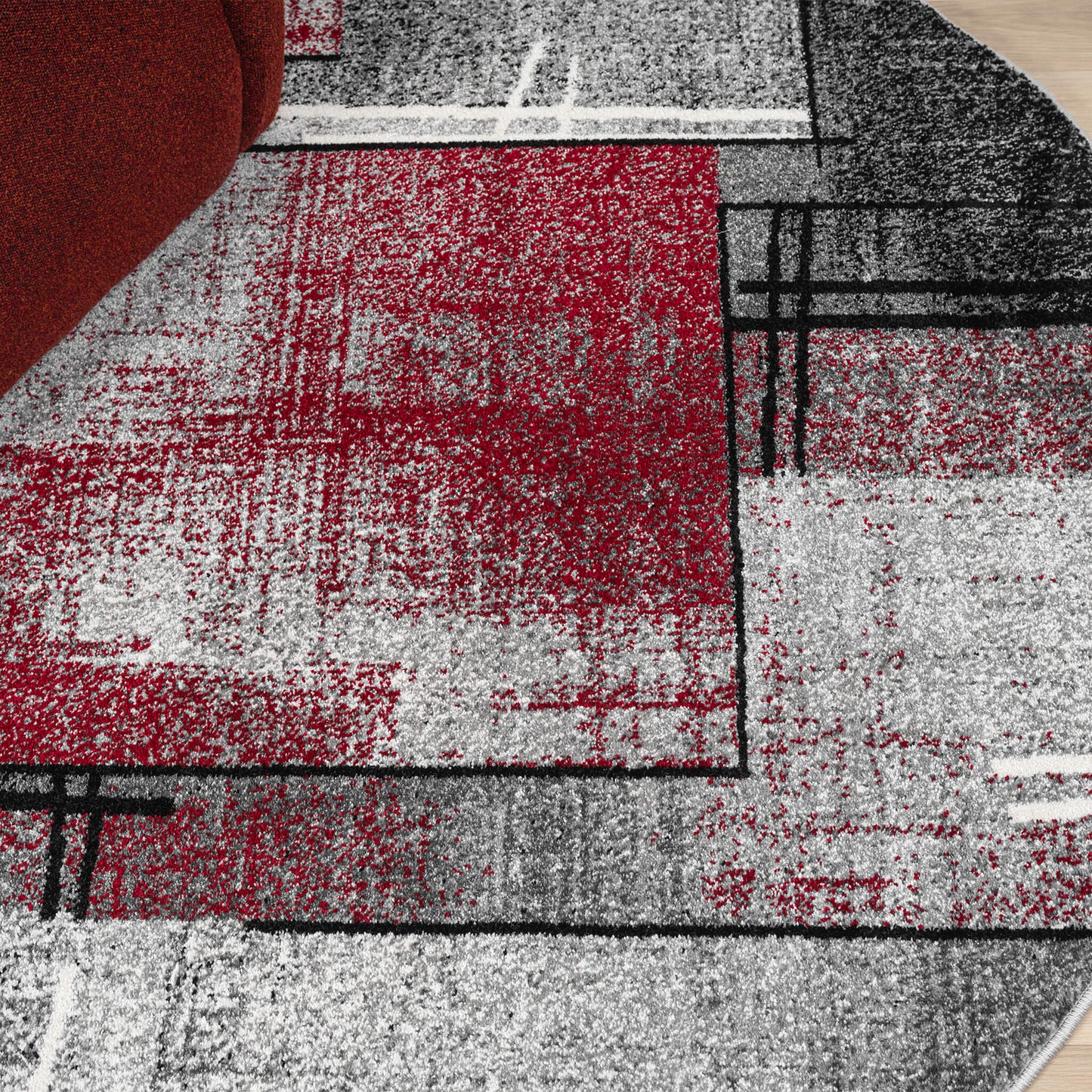 Slate in Red Colour : Round Rug