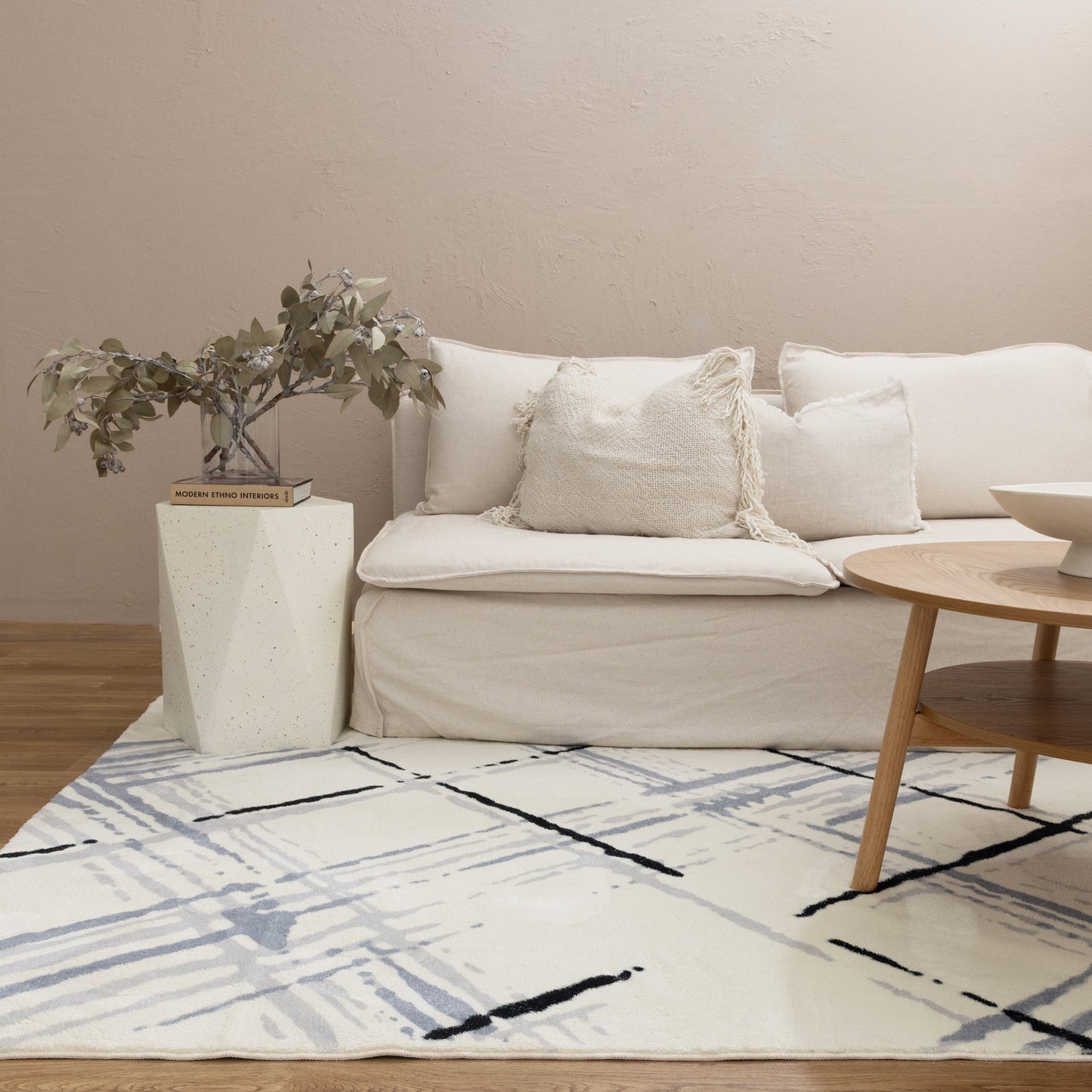 Cloud Modern Neutral Geo in Blue Rug