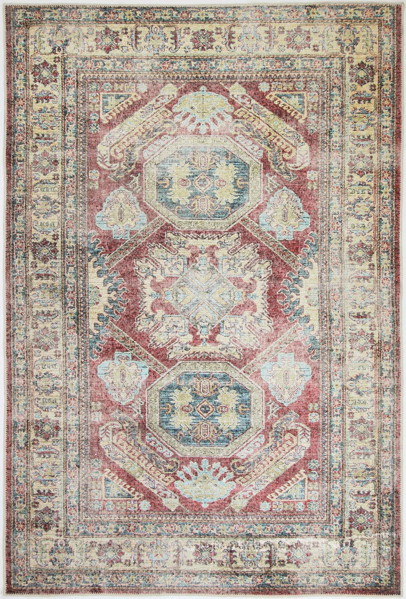 The Traditional Kazak Ruby rug is a stunning work of art with a classic design and warm red color scheme. It is made with recycled cotton and features Fur_riendly™ technology to reduce allergens. With its liquid-repellent and machine washable properties, this rug is both stylish and practical for any home.