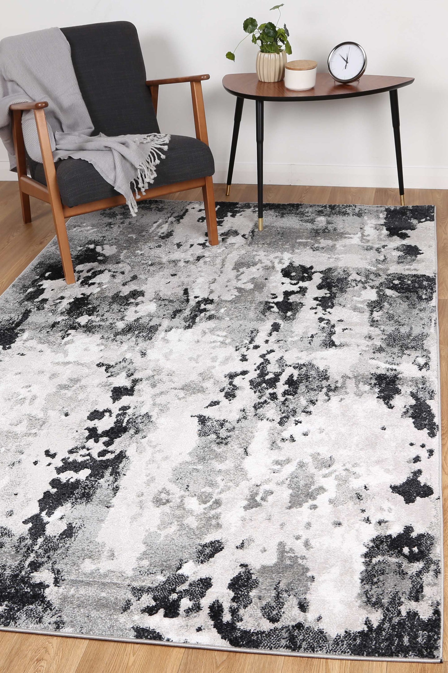 Fjord Abstract In Black & Grey Rug