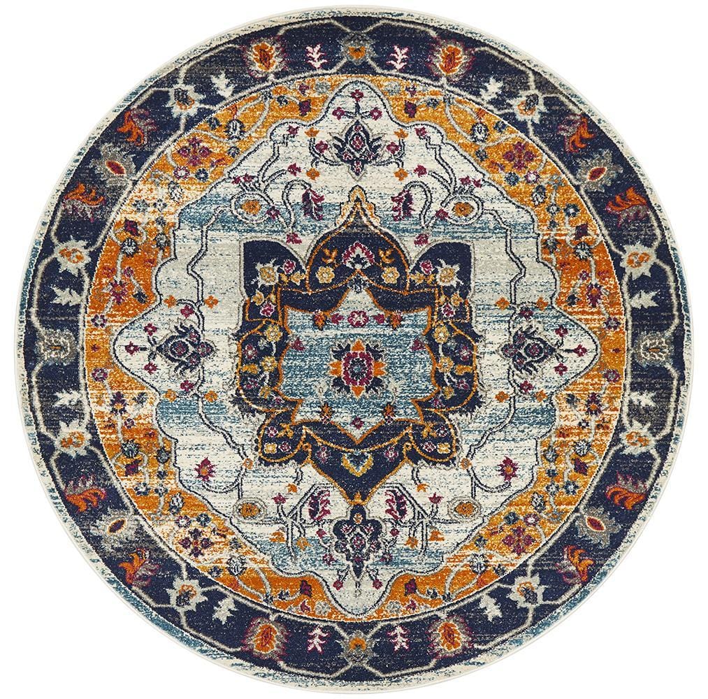 Babylon in Rust and Blue : Round Rug