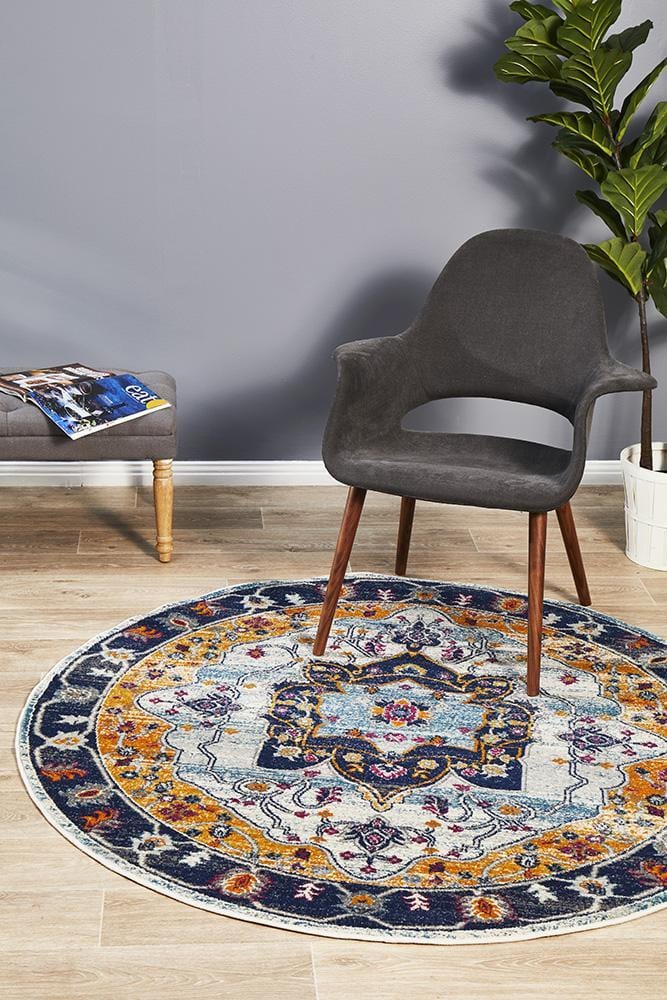 Babylon in Rust and Blue : Round Rug