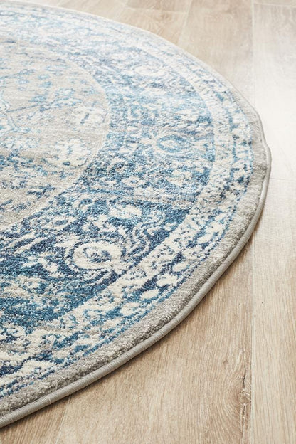 Babylon Traditional in Blue : Round Rug