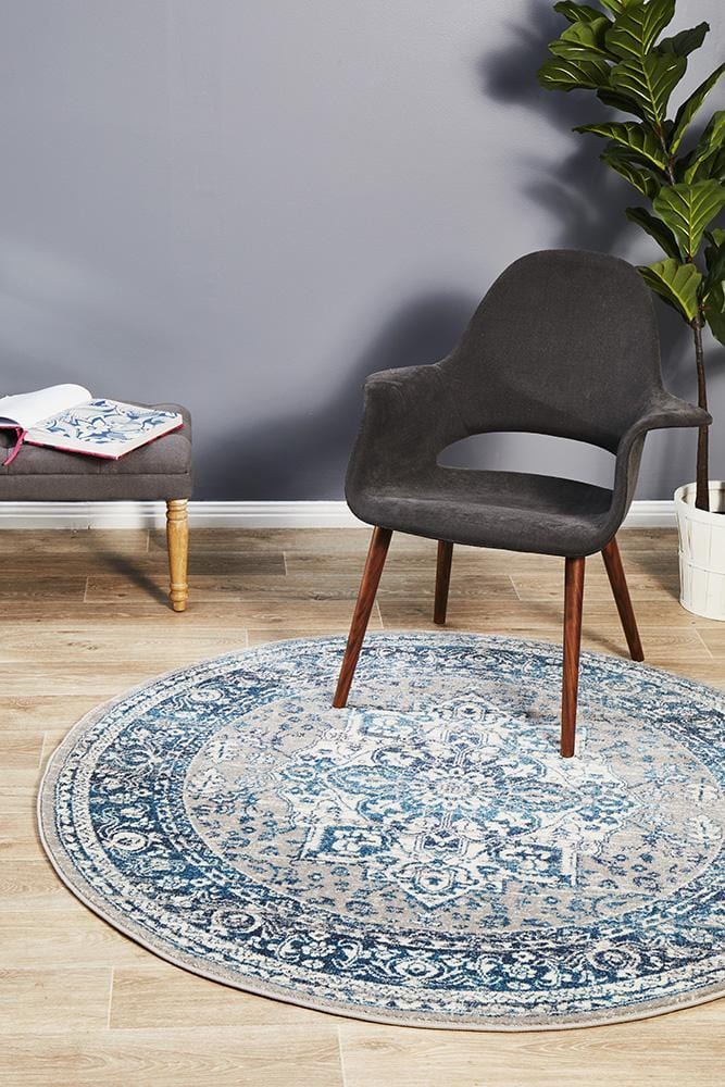 Babylon Traditional in Blue : Round Rug