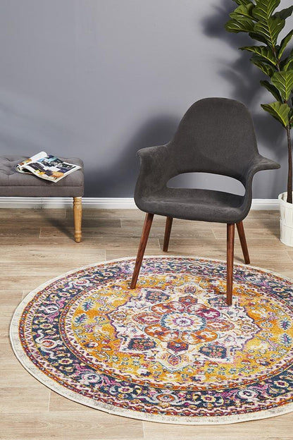 Babylon in Rust and Multi Coloured : Round Rug