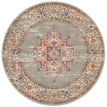 Babylon in Grey and Multi Coloured : Round Rug