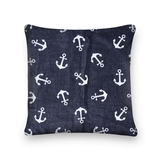 Anchors Away 100% Cotton Velvet Blue In Cushion Cover