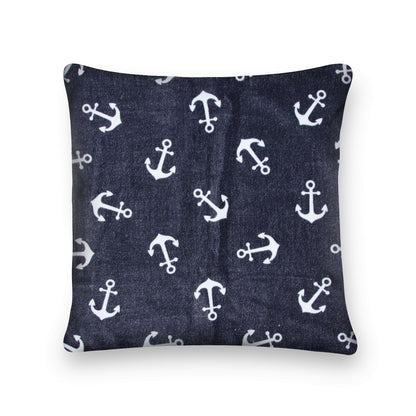Anchors Away 100% Cotton Velvet In Blue Cushion Cover