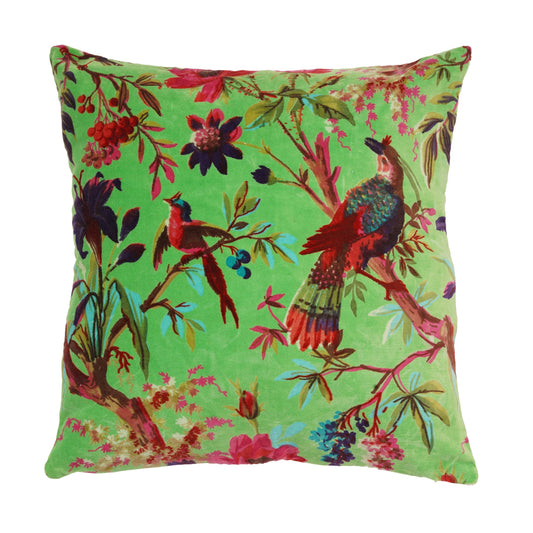 Feathered Foliage 100% Cotton Velvet Green In Cushion Cover