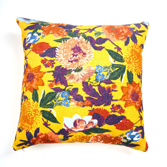 Floral Dreamscape 100% Cotton Velvet Yellow In Cushion Cover