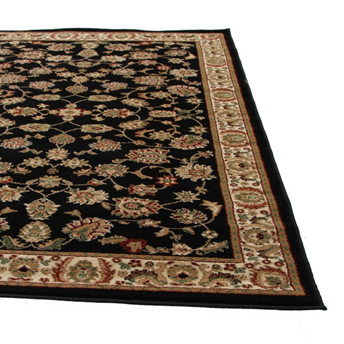 Istanbul Traditional Floral Pattern Runner Rug Black