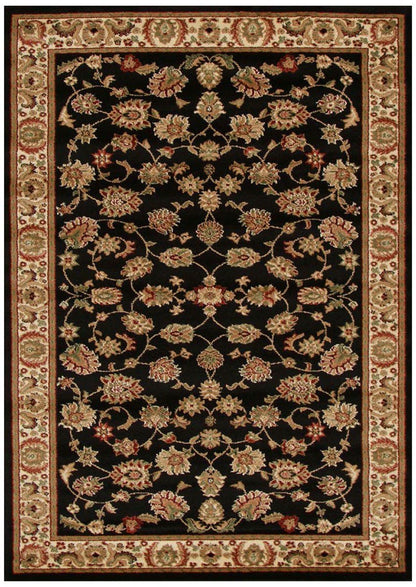 Istanbul Collection Traditional Floral Pattern Black Rug