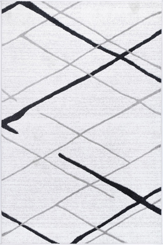 Christina Lattice Contemporary In White & Black Rug