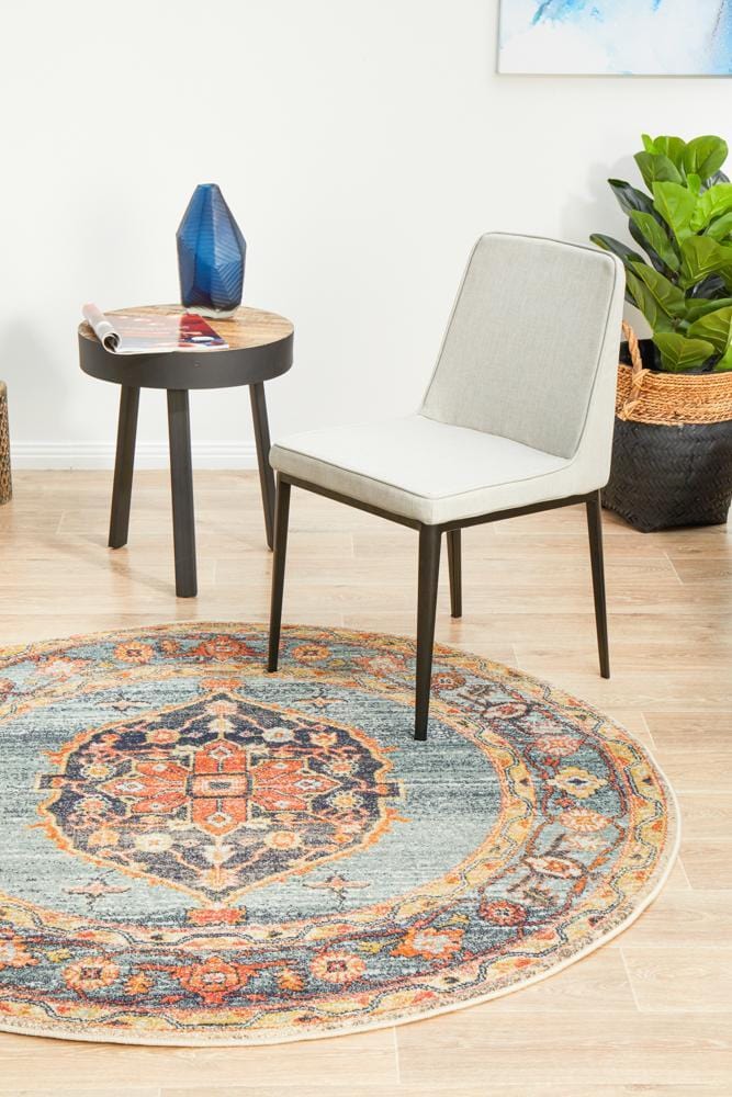 Legacy Round Rug In Rust & Blue