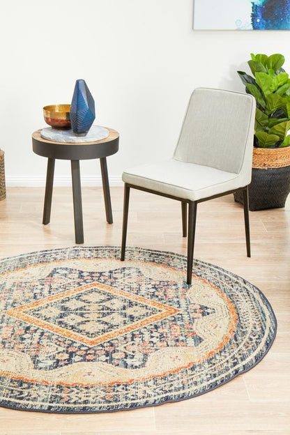 Round Legacy Rug In Navy & Copper