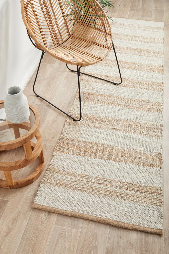 Noosa Stripes in White and Natural : Runner Rug