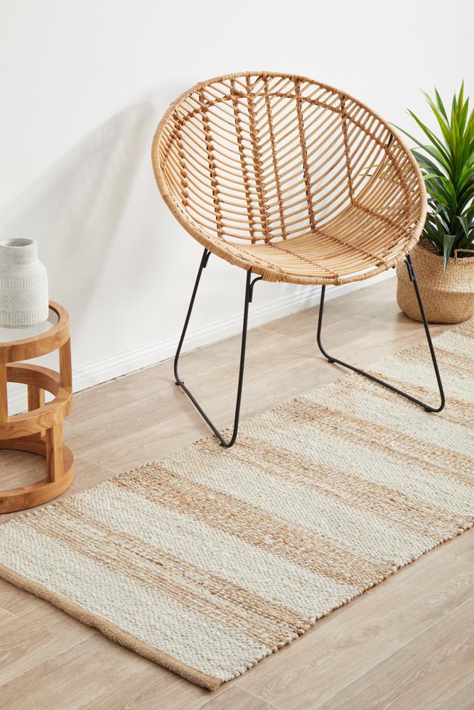 Noosa Stripes in White and Natural : Runner Rug