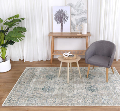 Limani Traditional Rug In Cream & Blue
