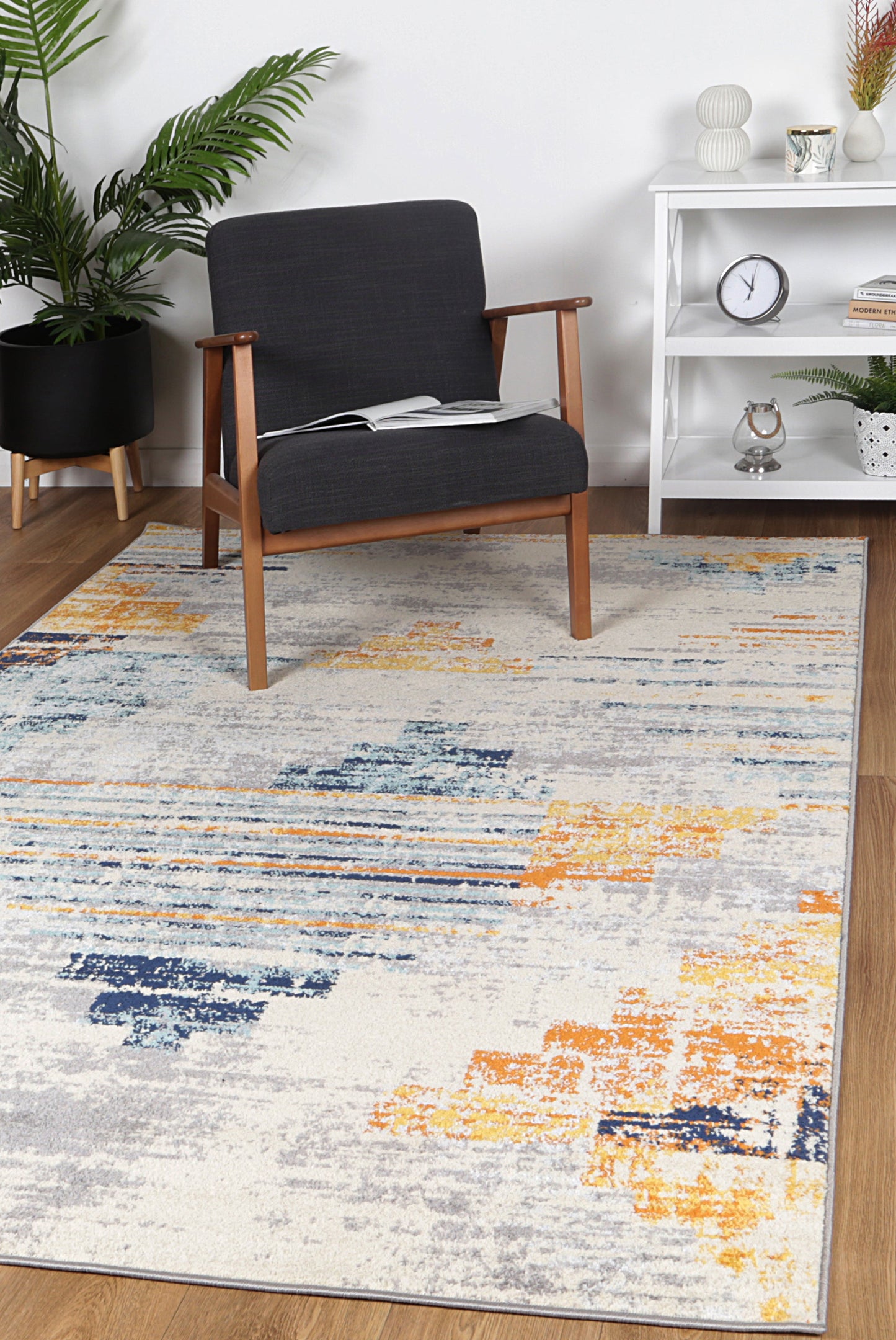 Sicily Noto Contemporary In Blue & Yellow Rug