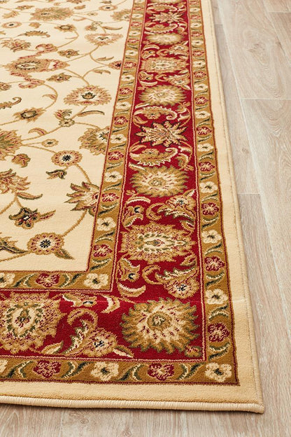 Sydney Collection Classic Rug Ivory With Red Border