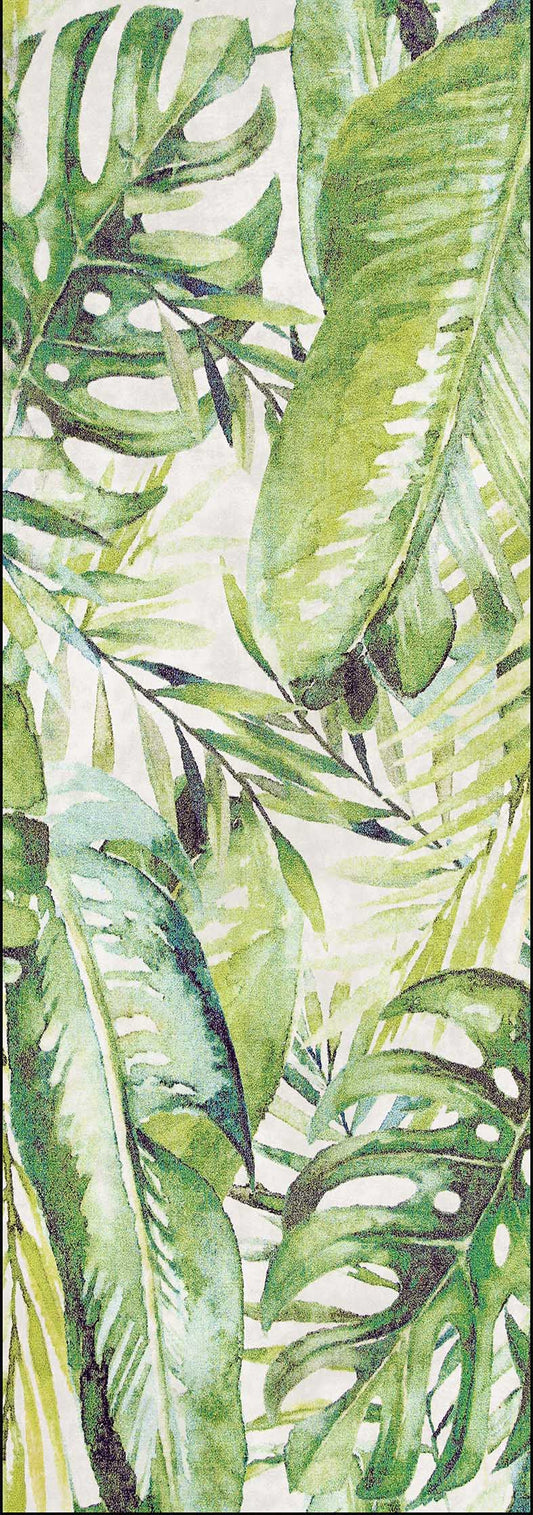 Wild Borneo Leaf Design In Green : Runner Rug