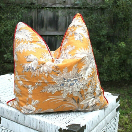 Blossom Retreat 100% Handmade Cotton In Orange Cushion Cover